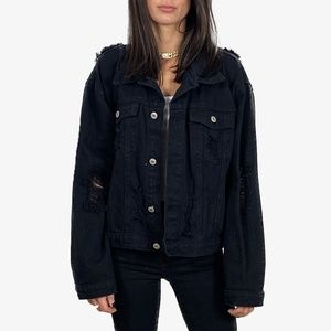 Handmade Black Denim Jacket With Appliqués